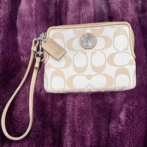 Coach Cream and Tan Wristlet